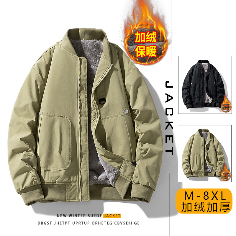 新百伦M-8xL冬季新款爆款美式韩版棒球服 大码加绒夹克男 加棉加