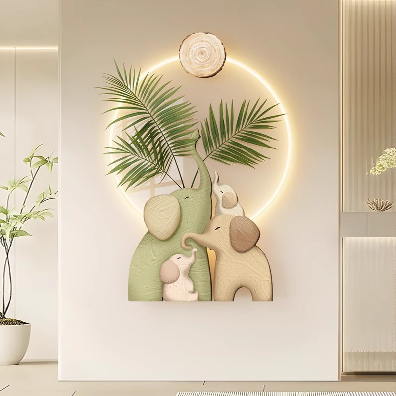 奶油风吉象一家入户玄关装饰画餐厅走廊过道发光挂画客厅寓意挂画