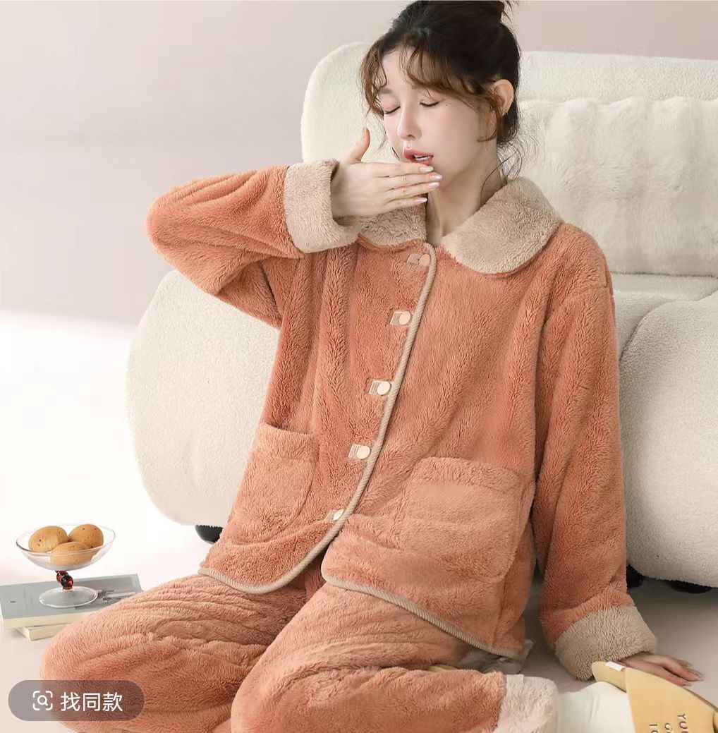 【高定款】秋冬新款女士加厚雪花绒家居服可外穿法兰绒睡衣