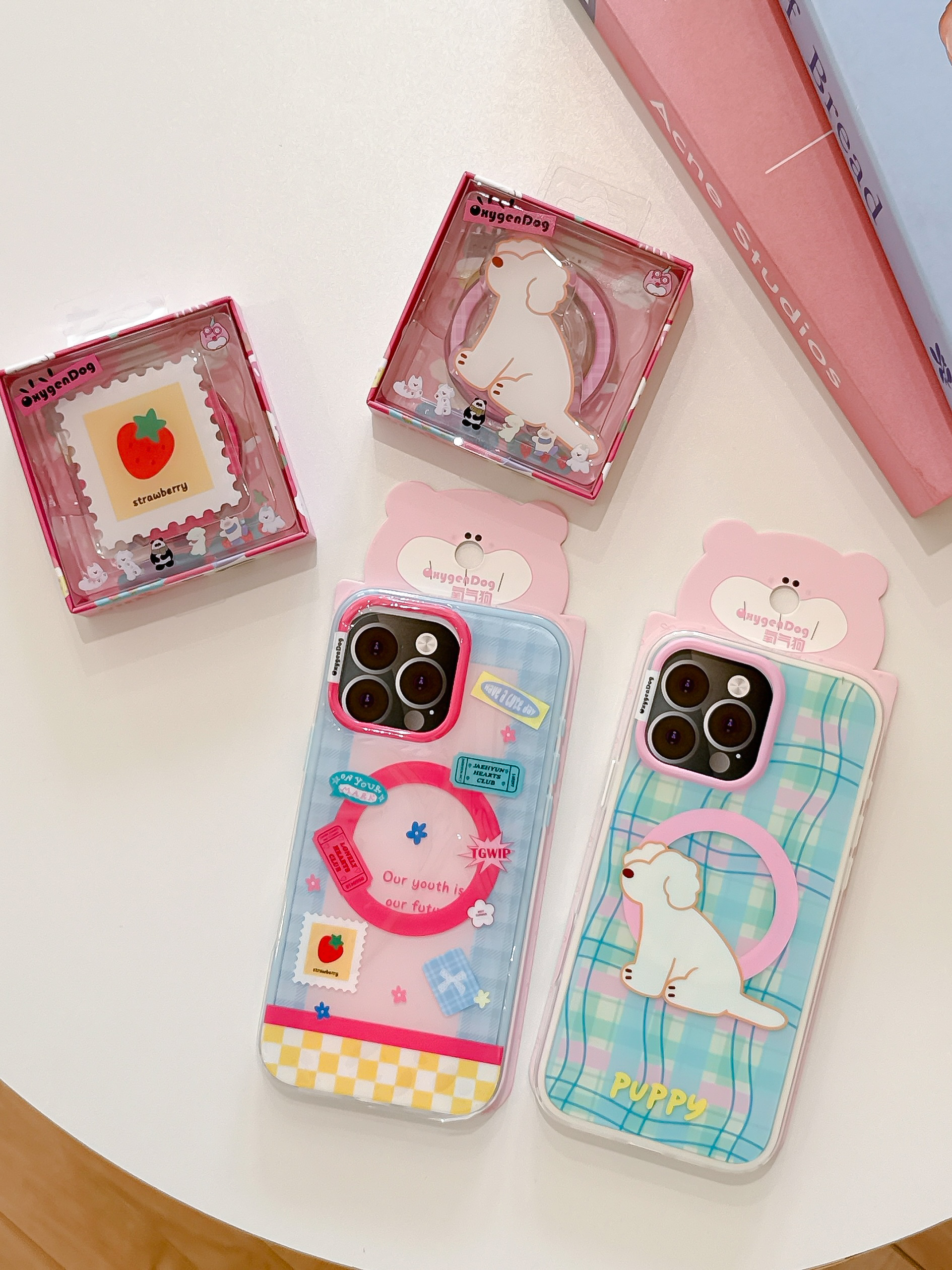 潮牌氧气狗新款IMD磁吸格纹小狗系列适用iP16promax手机壳15pro