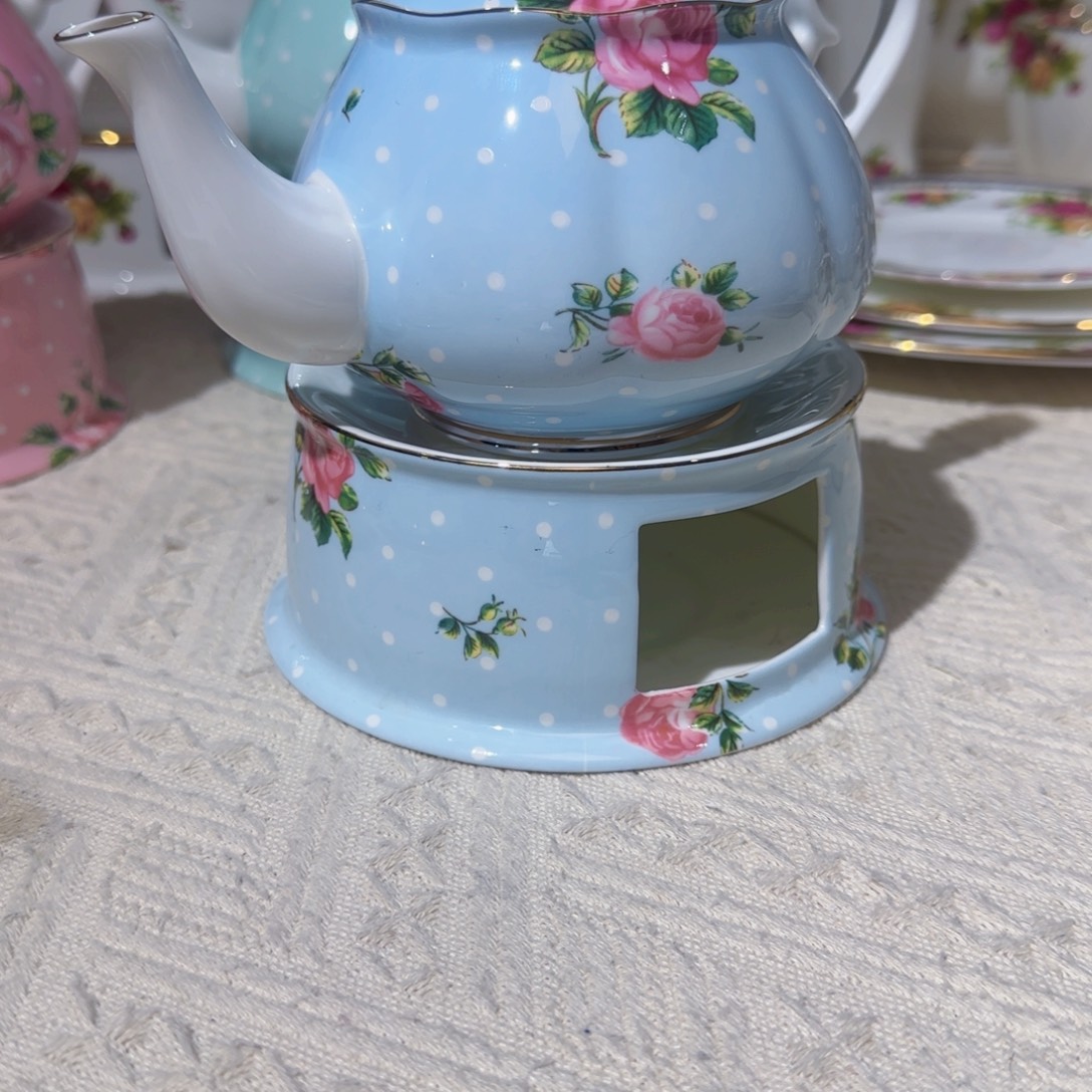 波点蓝玫瑰一小壶和一温茶器