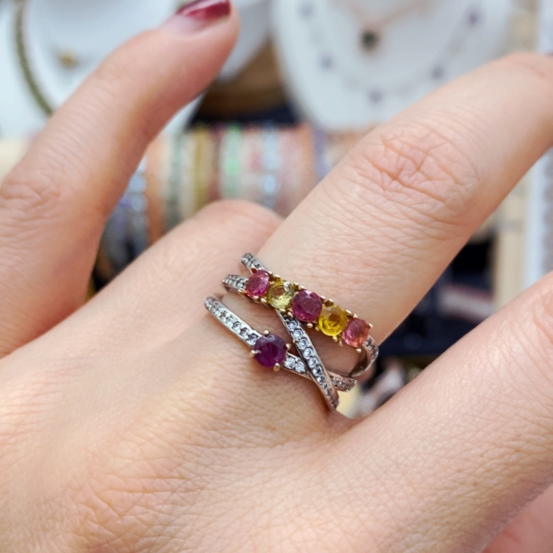 彩色蓝宝石戒指银S925镶嵌