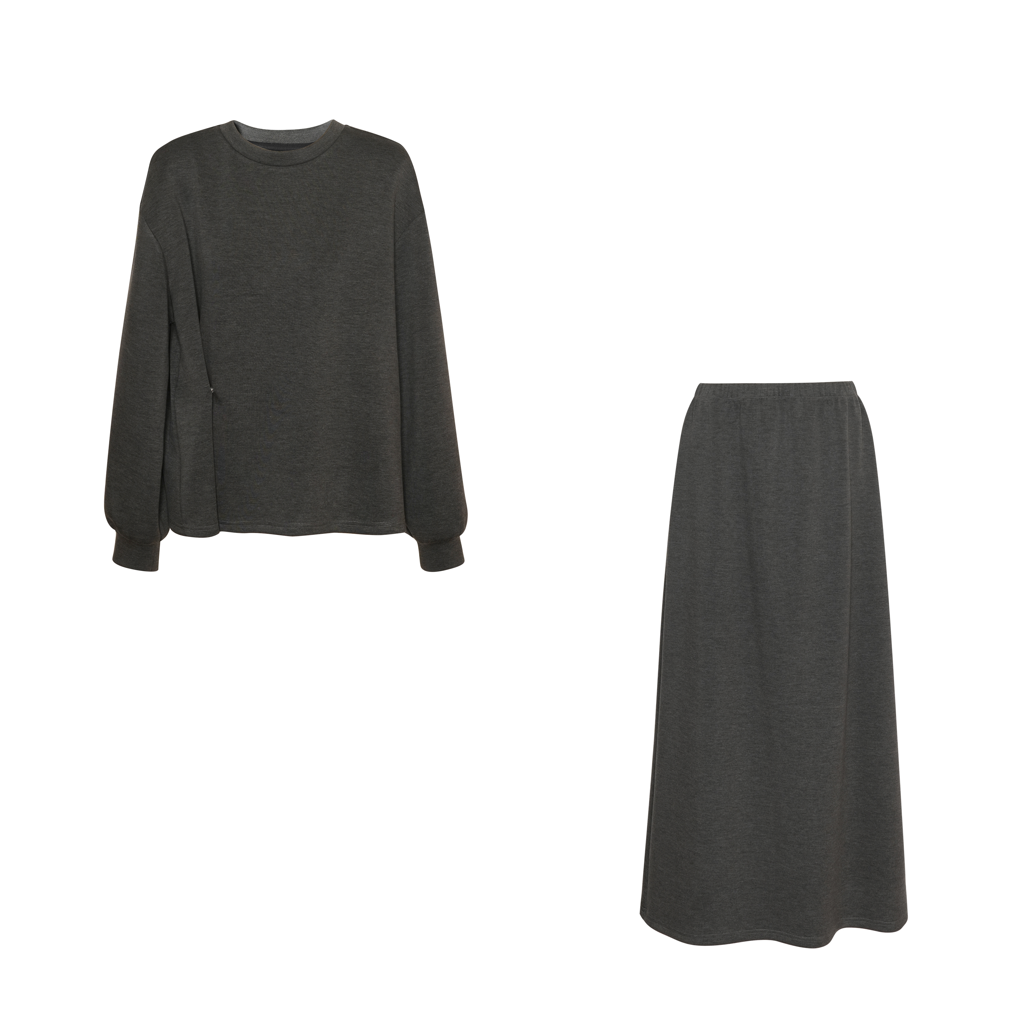 妯娌私服【灰影潮搭】慵懒风圆领上衣+松紧腰半身裙 18360+18361