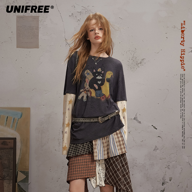 UNIFREE减龄舒适休闲假两件T恤U253G053C1W1