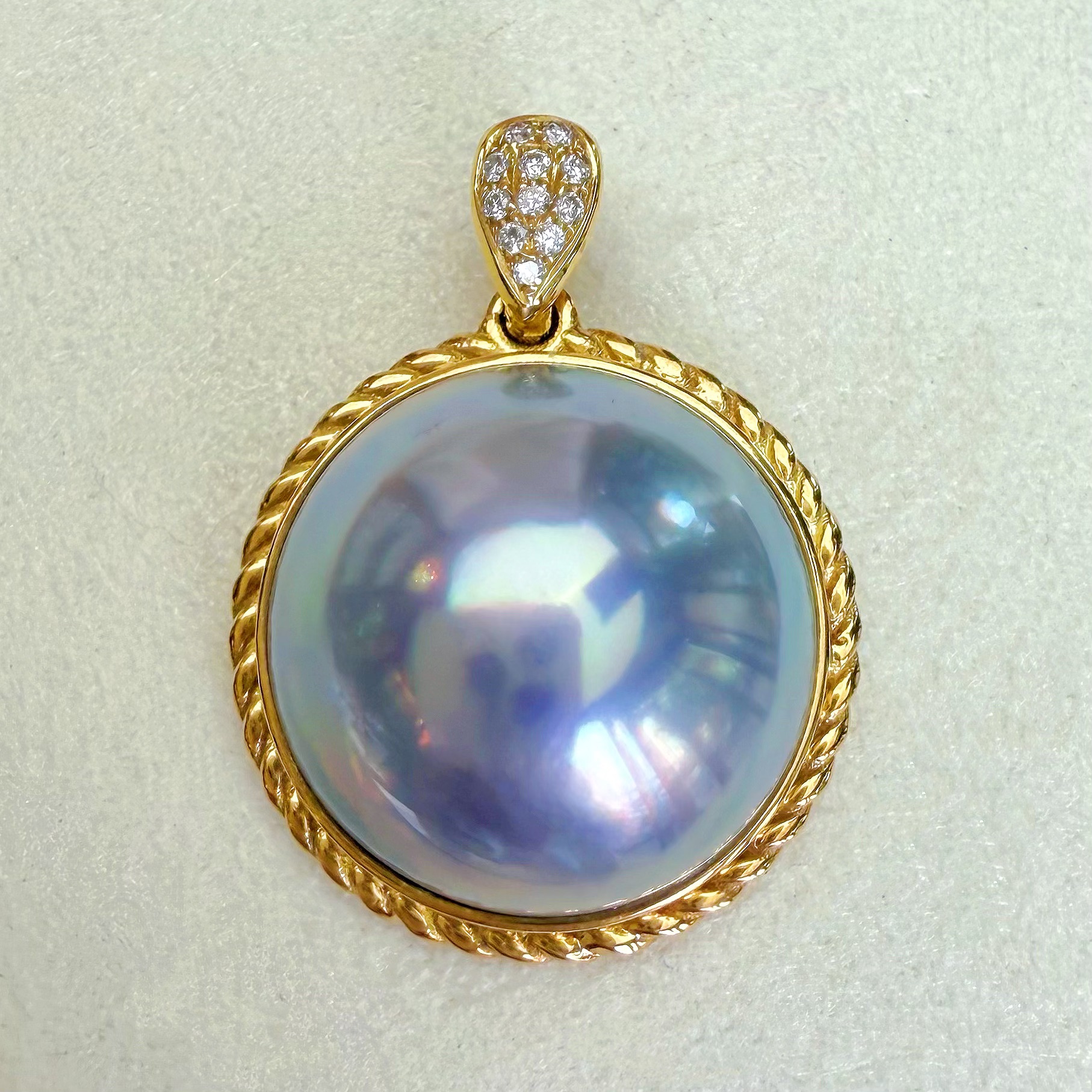 朕的珠 星空蓝麻花钻石万能扣款 纯天然炫彩海水马贝吊坠18K黄金