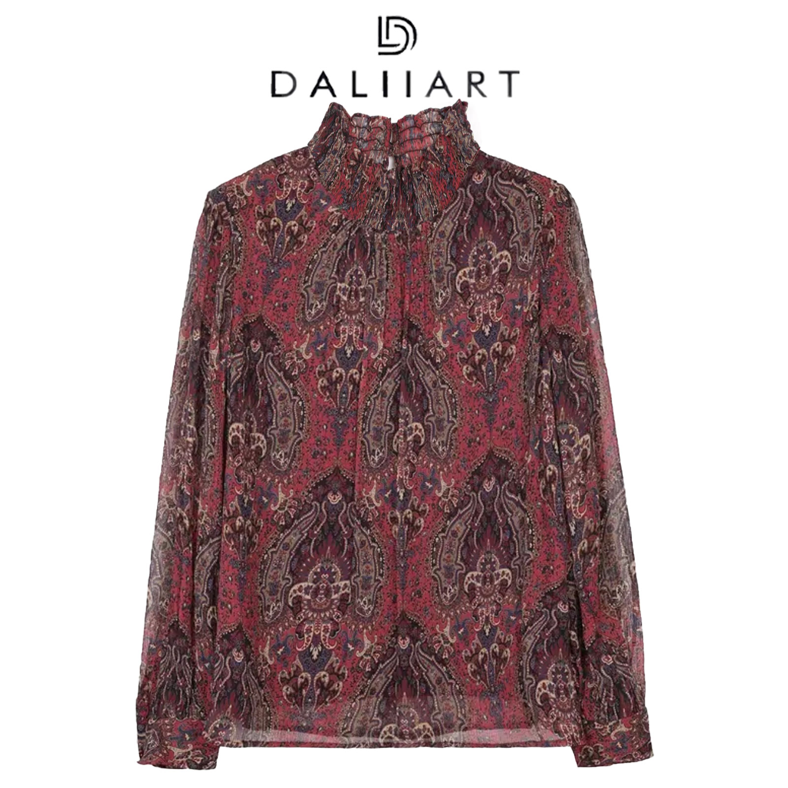 DALIART 波斯女郎小衫 6A级真丝顺纡佩斯利印花长袖衬衫DLTX1550