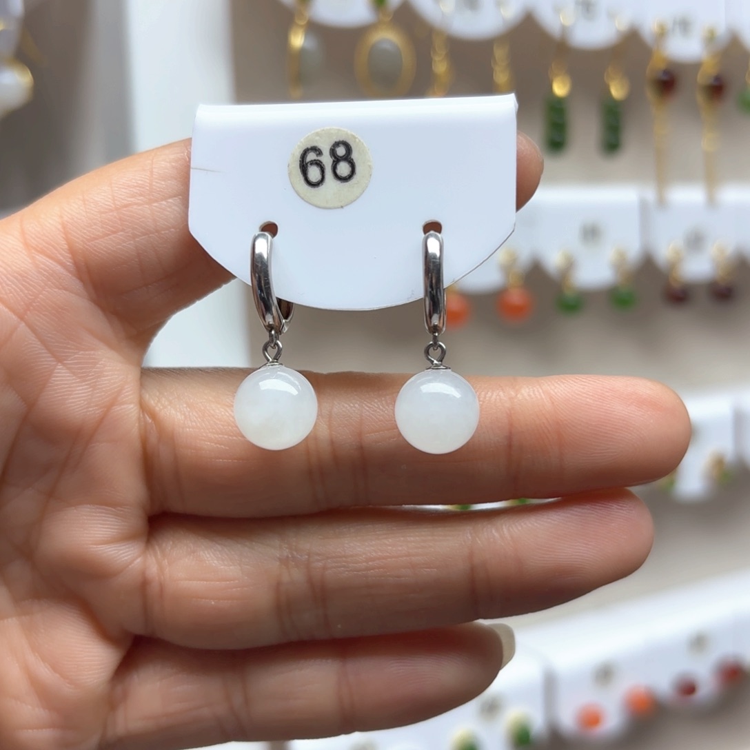 和田玉耳饰银S925镶嵌