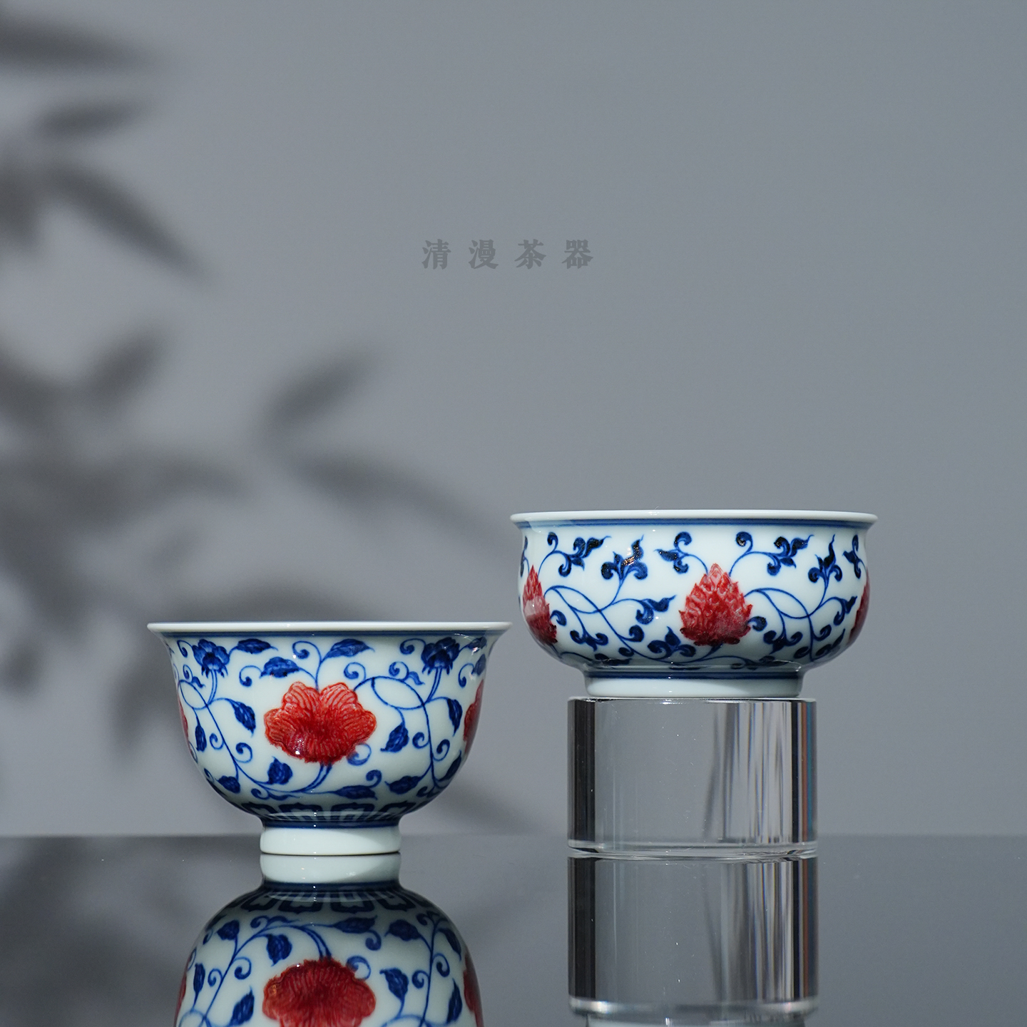 屹朴堂青花釉里红缠枝 四季花茶杯 景德镇手绘高档送礼茶器主人杯