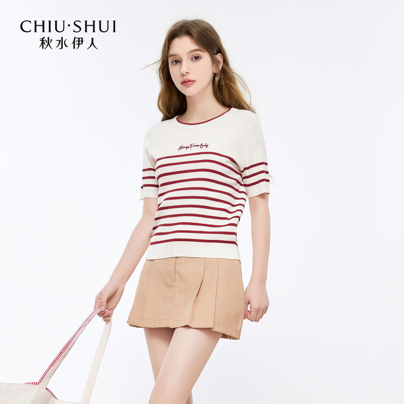 【诗语专属】秋水伊人撞色圆领上衣弹力毛针织衫625203A100044