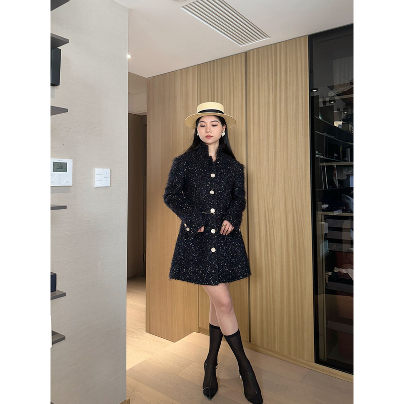 YIMAIMAI伊麦麦新款小香经典款黑色金葱jennie同款花尼外套现货