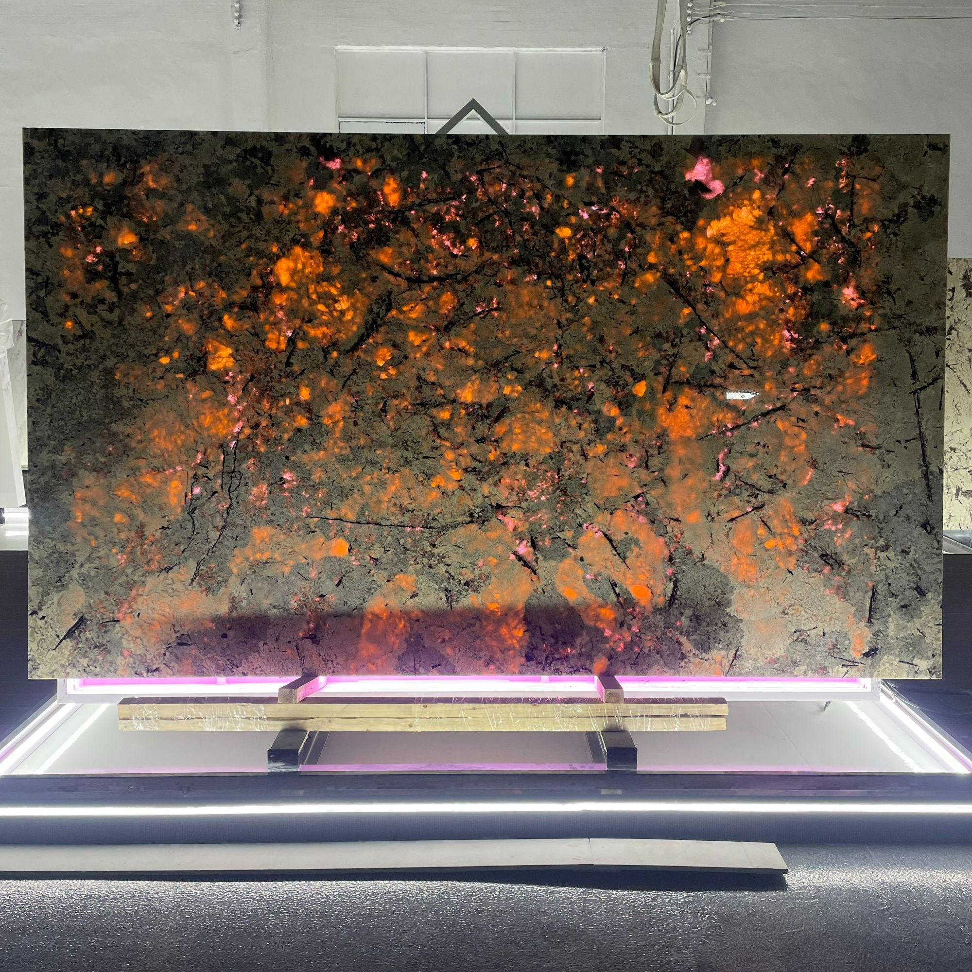 天然奢石蓝底雪山银狐3300*1960进口电视玄关背景墙