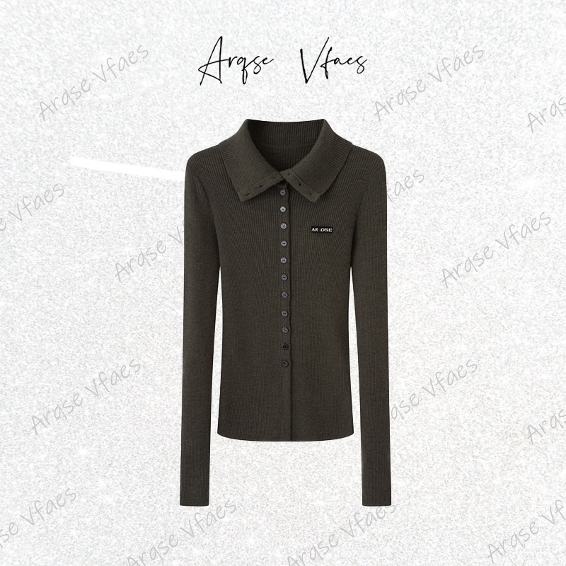 艾家同款2025冬季新款时尚百搭绵羊毛翻领修身针织衫开衫804165