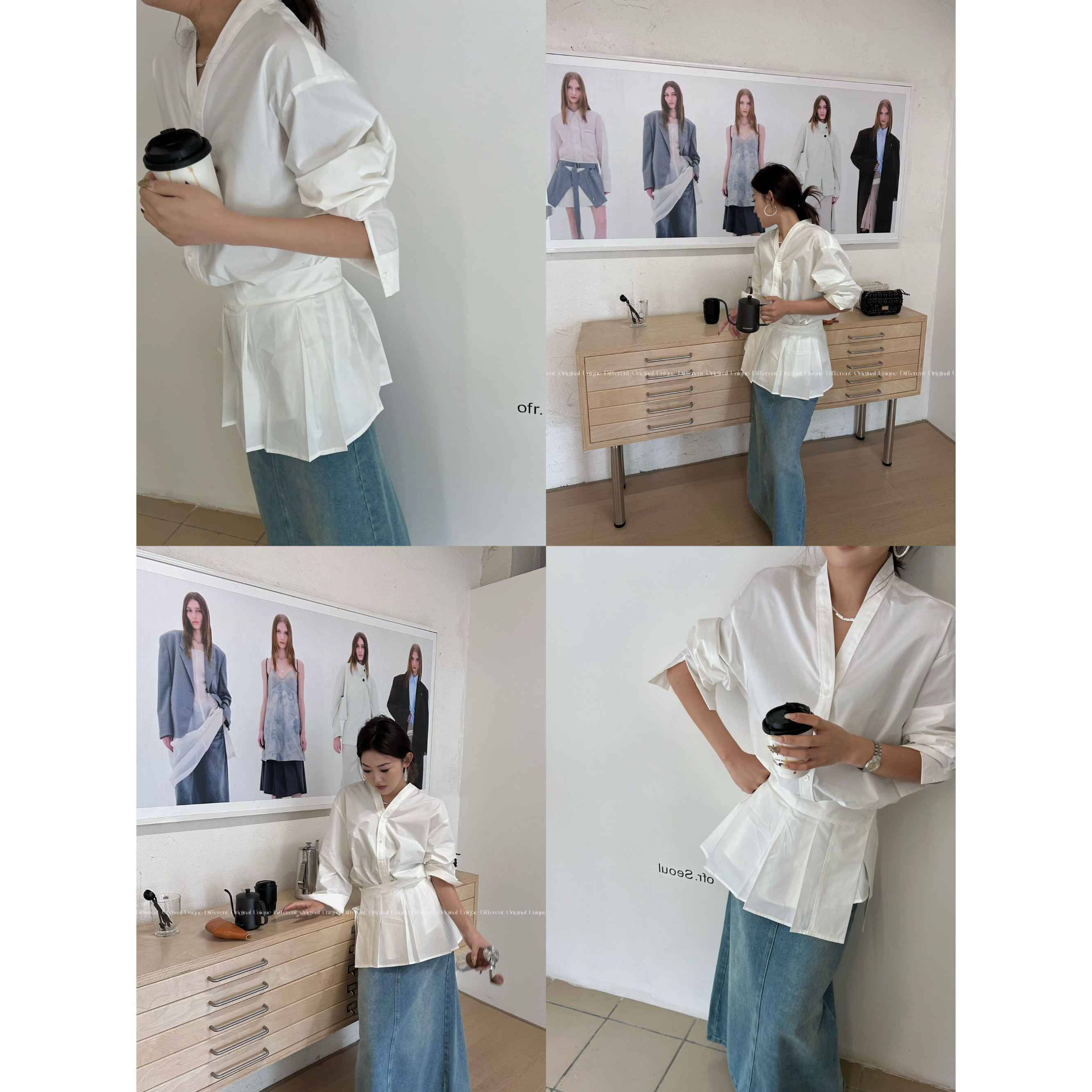 DOU×【酷飒教主】初春新款设计感简约两穿长袖腰封收腰衬衫