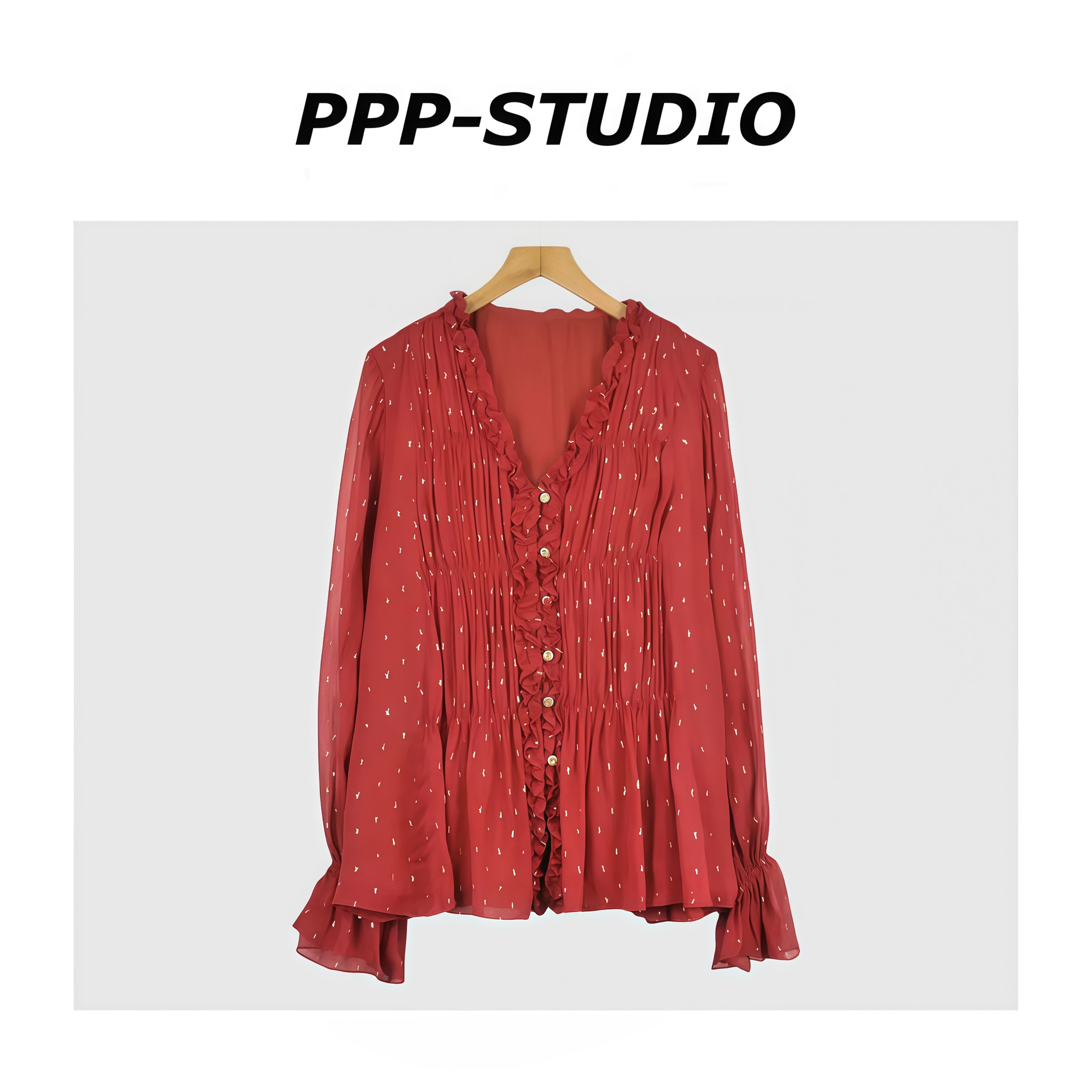 『PP-STUDIO』冬季新款时尚百搭设计款木耳边中式上衣*20253617