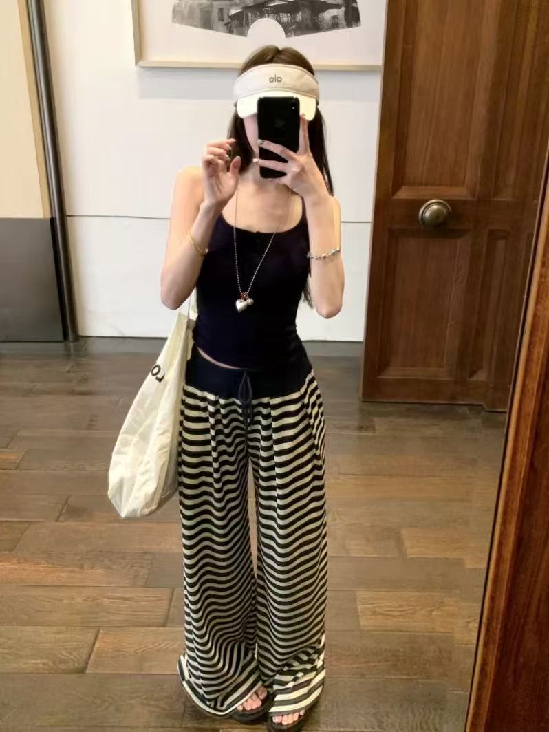 ins风 懒人条纹裤