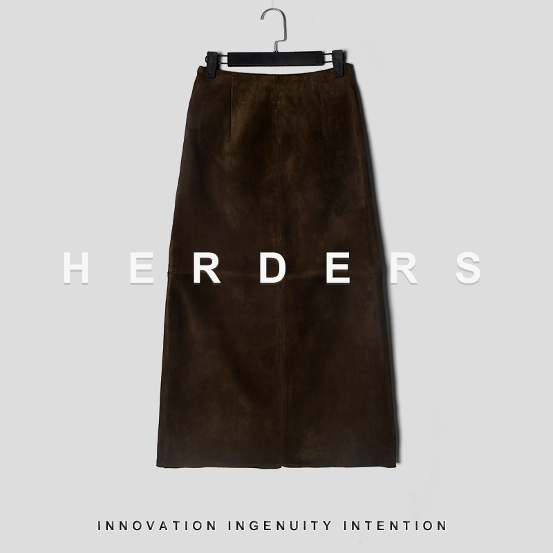HERDERS  中长款开叉拉链款棕色裙子 252653