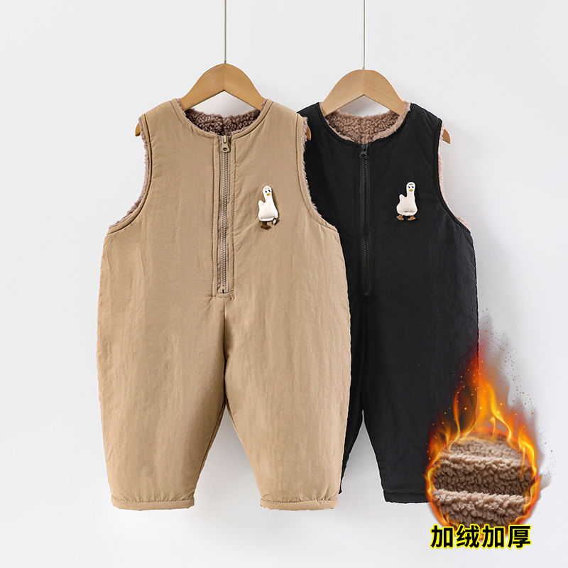 婴儿背带裤秋冬加绒卡通男宝背心式连体裤子童装女宝棉裤冬季外穿