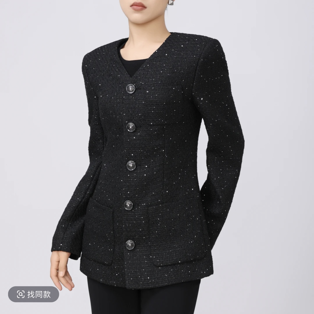 GIRDEAR/哥弟新款知性优雅收腰V领粗花呢编织小香风外套1400812