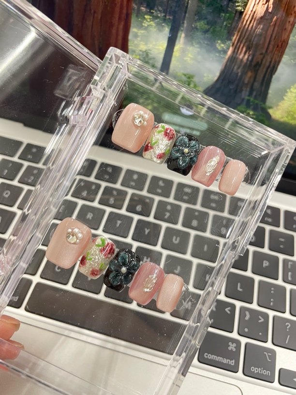 复古霓虹风格纯手工猫眼美甲穿戴甲短款高质量成品