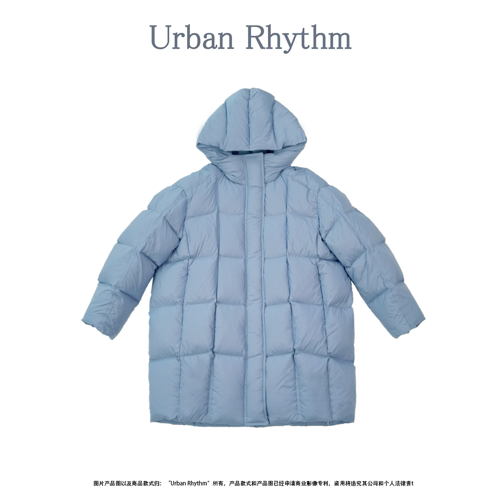 Urban rhythm泡芙云朵羽绒服女中长款连帽保暖90白鸭羽绒服冬季
