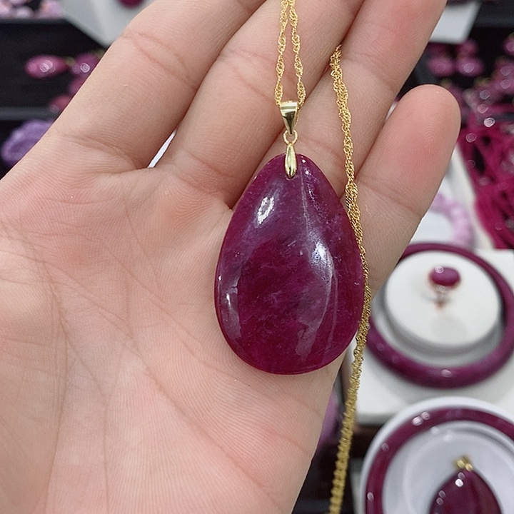 红宝石吊坠银S925镶嵌