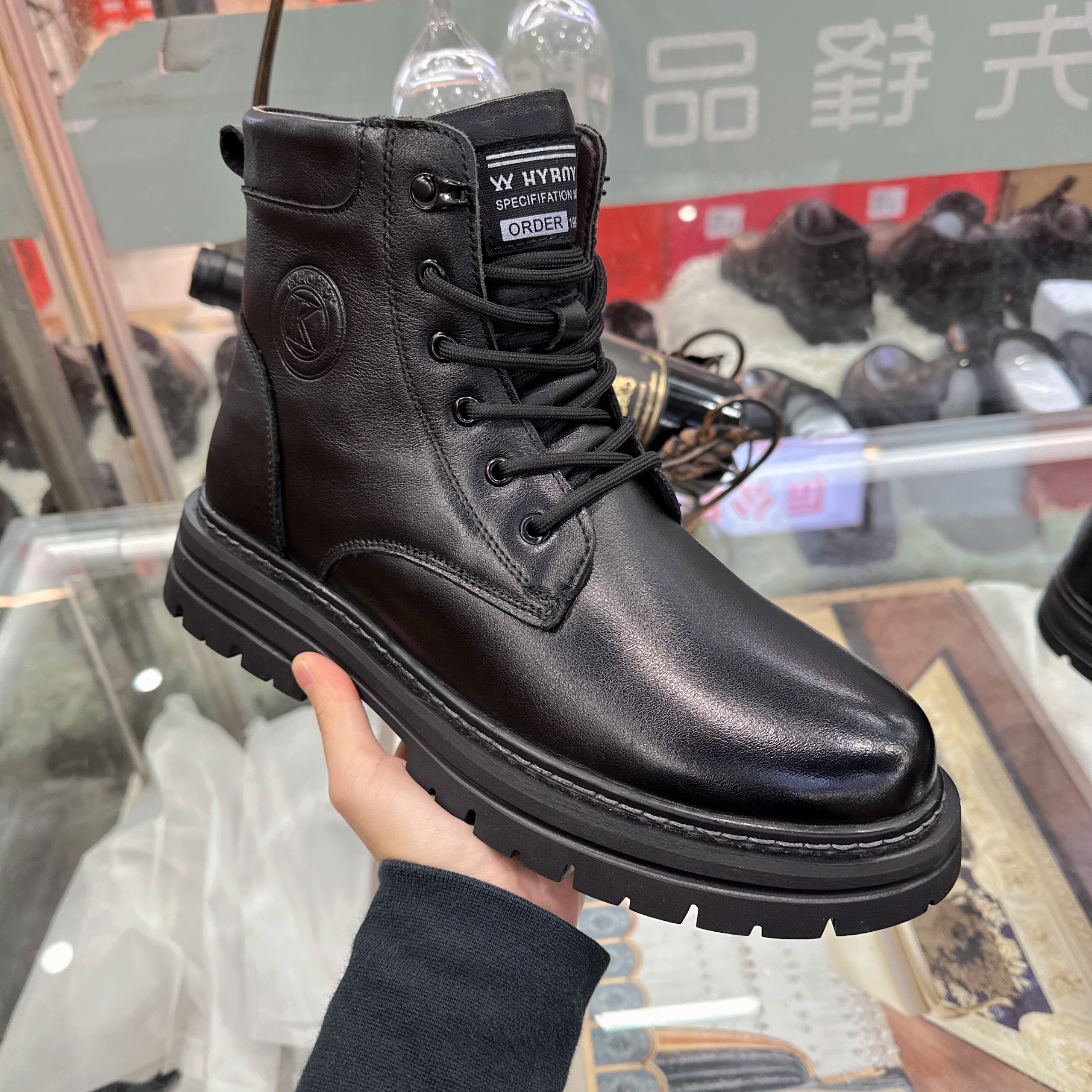 示途仕男士头层牛皮高帮羊毛棉鞋加绒加厚保暖防滑户外雪地靴