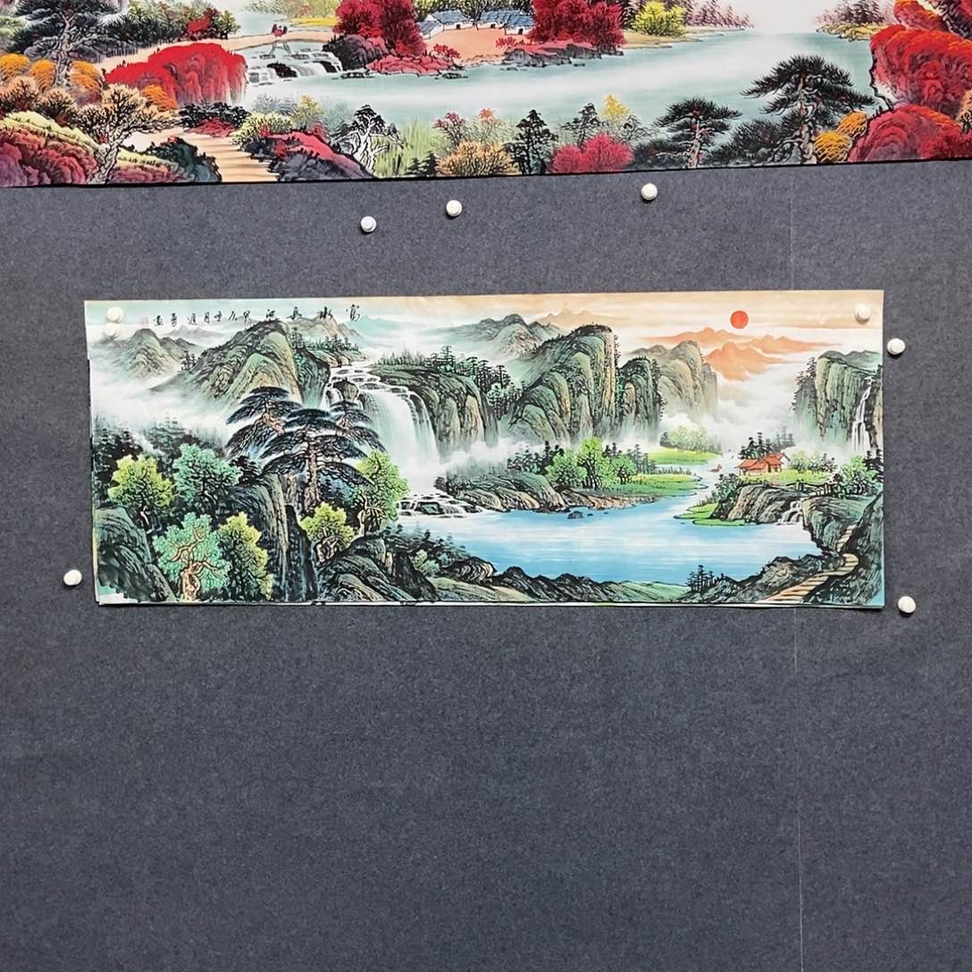 国画小六尺绿水一副