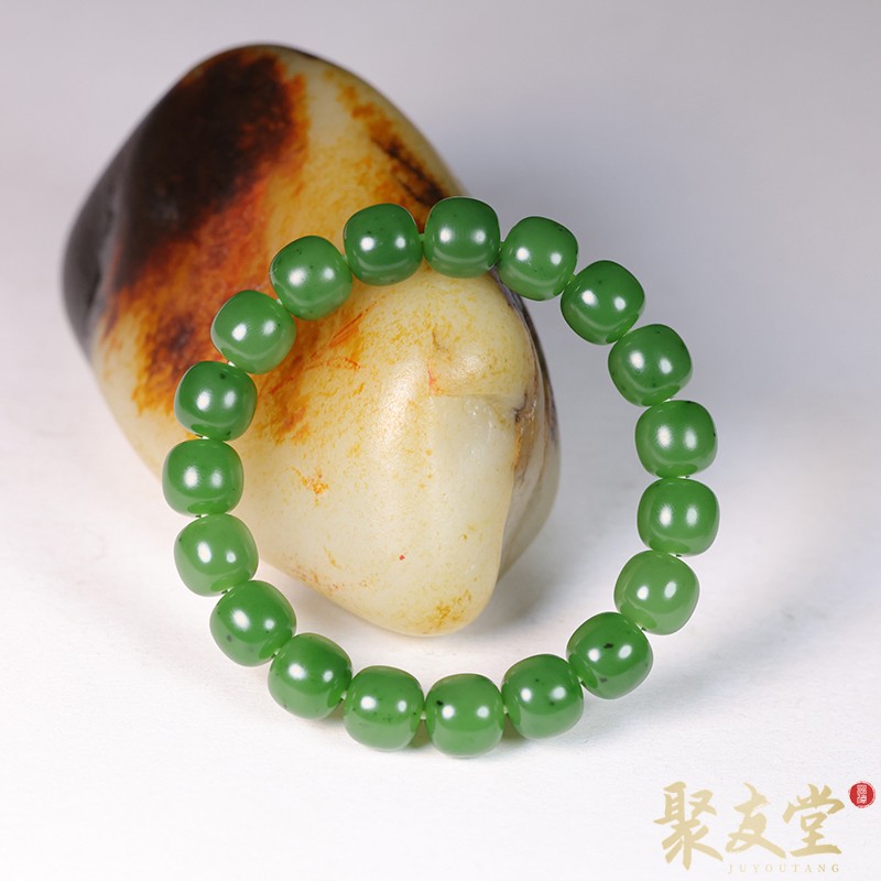 聚友堂王伟玉雕9.5*10mm新疆和田玉籽料白玉老型珠手链单圈手串