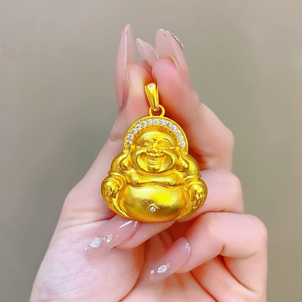 5G硬金工艺古法弥勒佛笑佛编绳项链