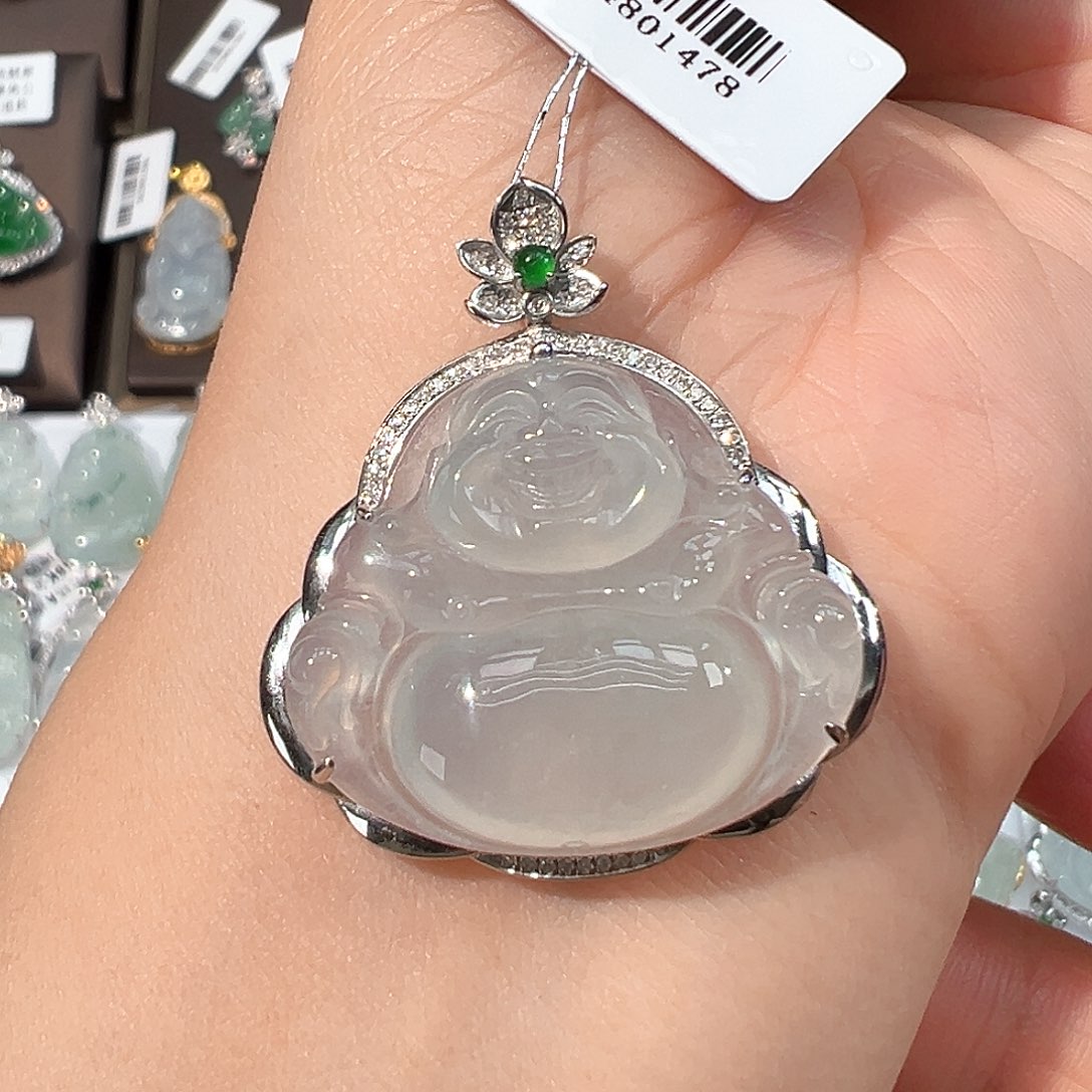 翡翠18K金镶嵌吊坠(不含链)佛公