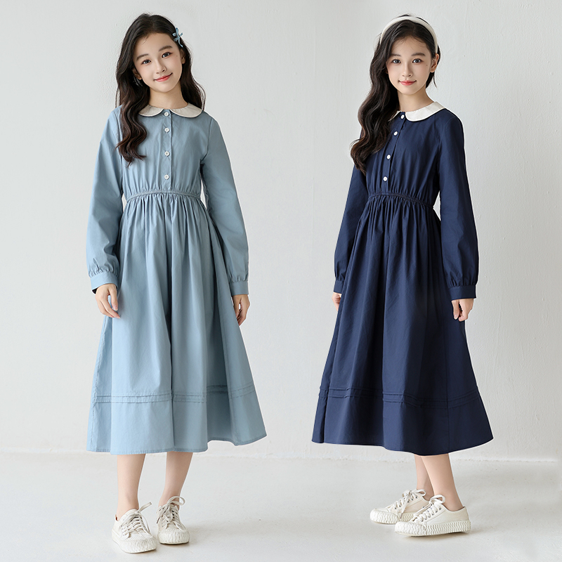 女童简约收腰连衣裙2025秋季新款中大童韩版学院风裙子女孩气质裙
