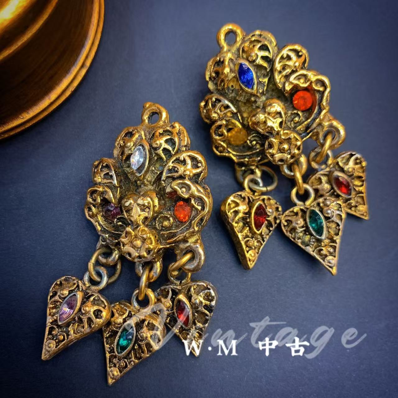 铜合金耳饰  W·M中古-vintage （法）法产扫肩耳夹