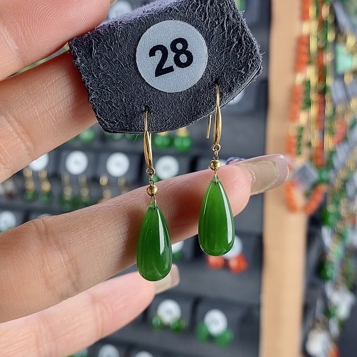 和田玉耳饰18K金镶嵌