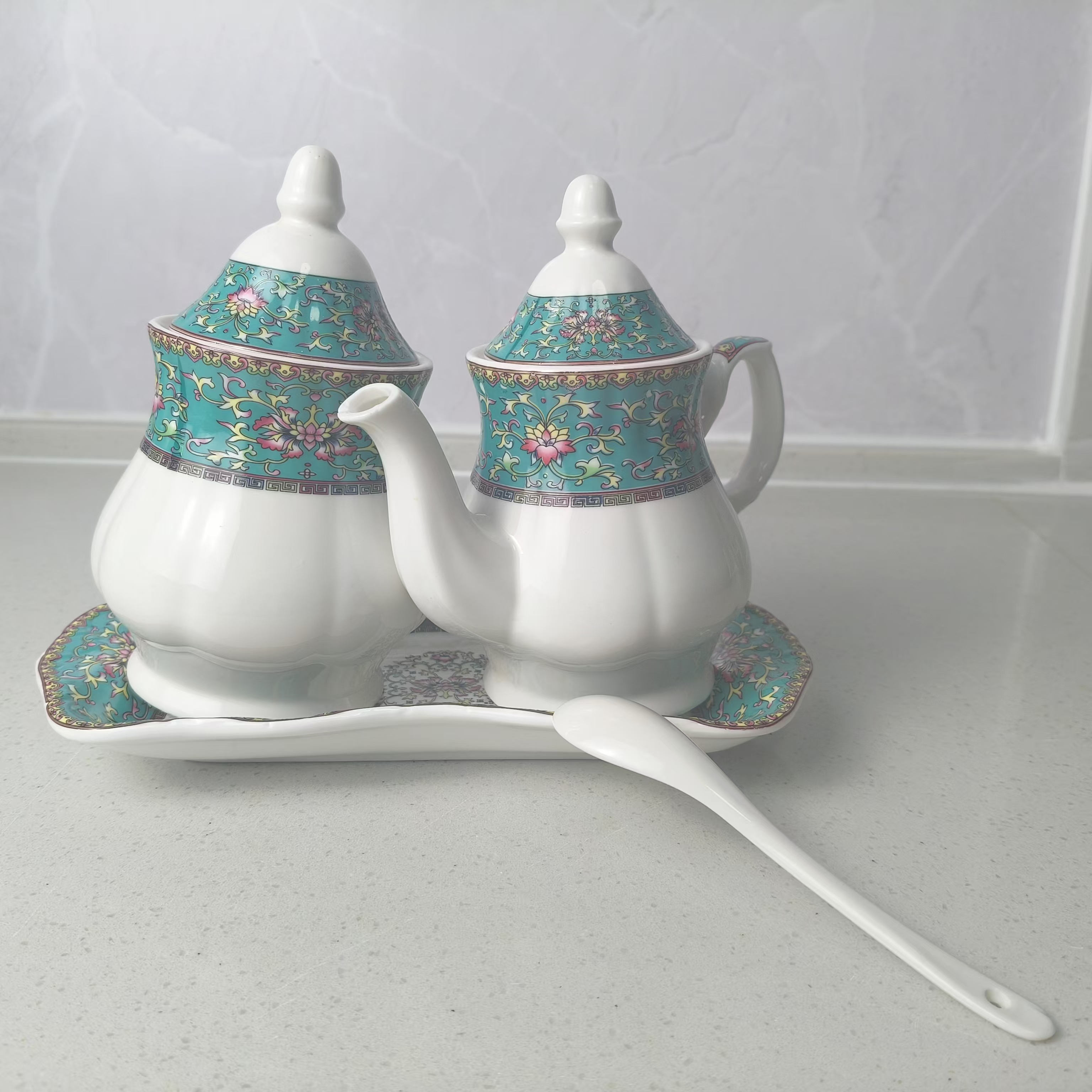 【新疆包邮】qora kok laza aqihsu kaqisi 蓝色边框调料壶网红高档