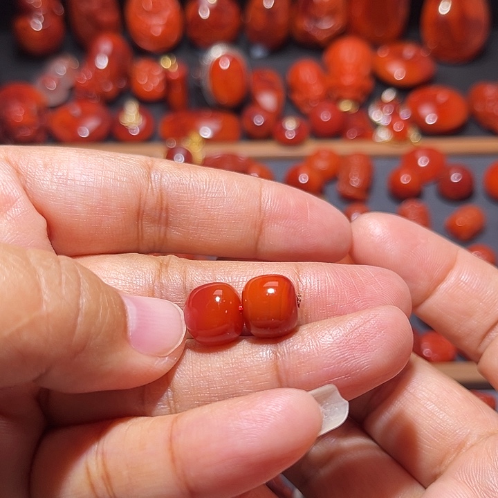 南红玛瑙未镶嵌配饰火焰纹对珠10.5mm
