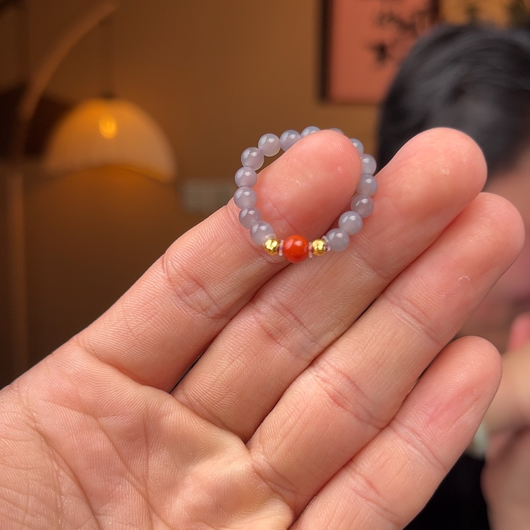 和田玉戒指银S925镶嵌烟紫