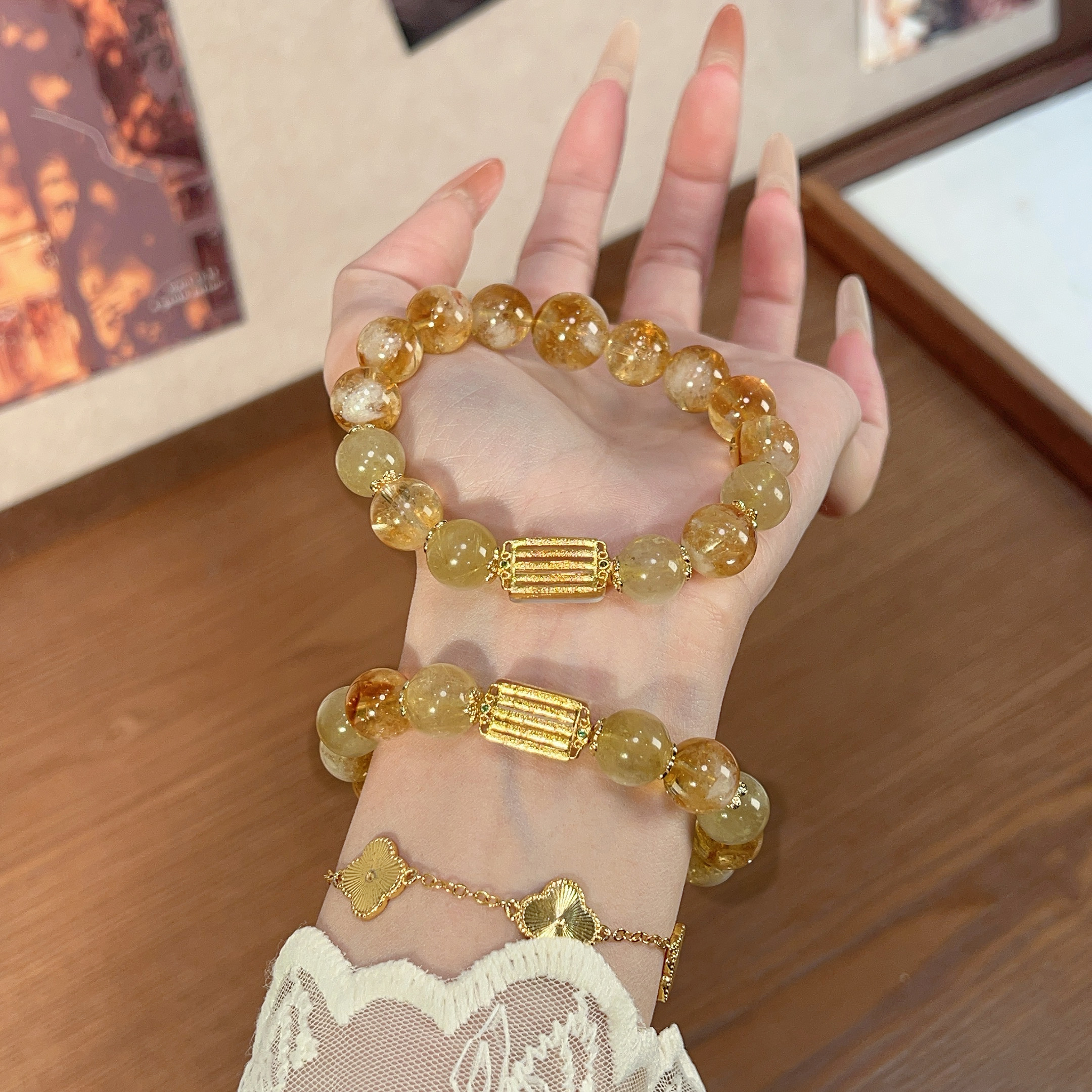 【暴富如意】11m金发晶+13m黄塔+11mm黄水晶天然水晶手串手链Y239