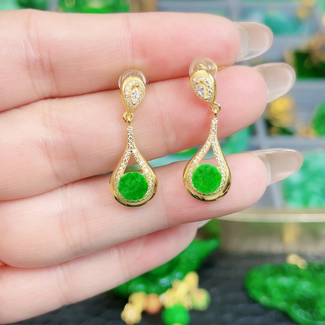 翡翠颈饰银S925镶嵌耳饰