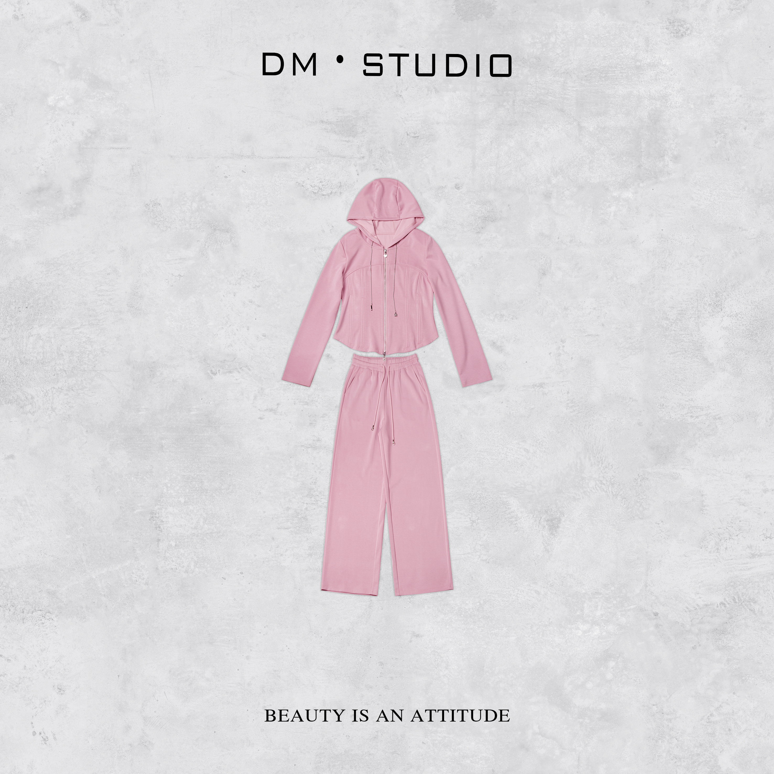 DEDM-DM•STUDIO/纯色极简风长袖拉链外套+拖地长裤套装（83519）