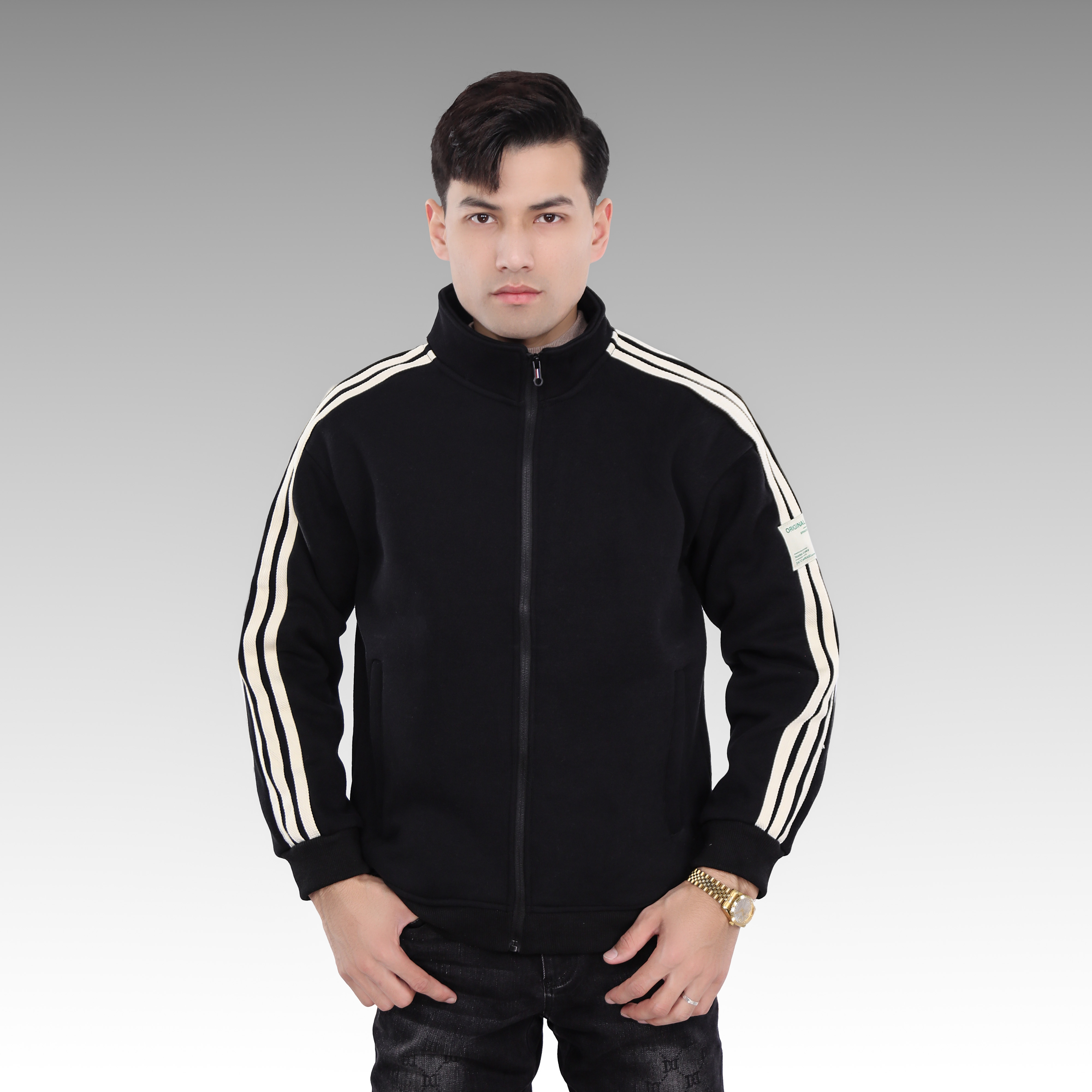 83329三条杠厚款家居服时尚潮流冬季加绒秋冬春季保暖男款