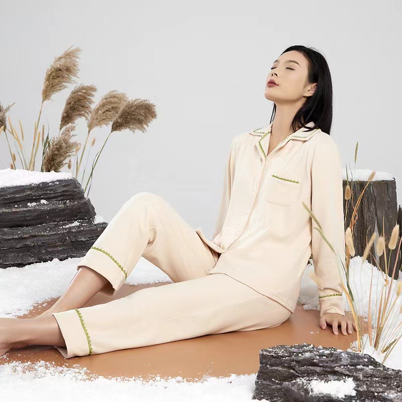 【三合竹衣】女士秋冬织带分割工艺家居服套装
