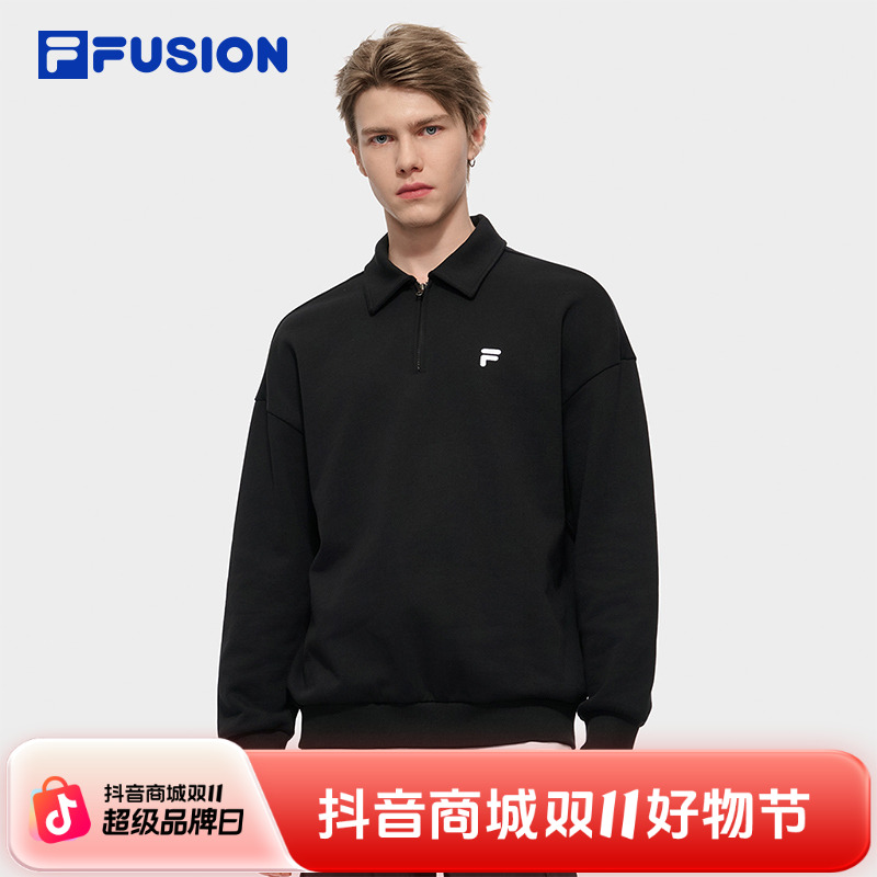 FILA FUSION斐乐潮牌情侣款套头卫衣2025秋新款纯棉宽松翻领上衣