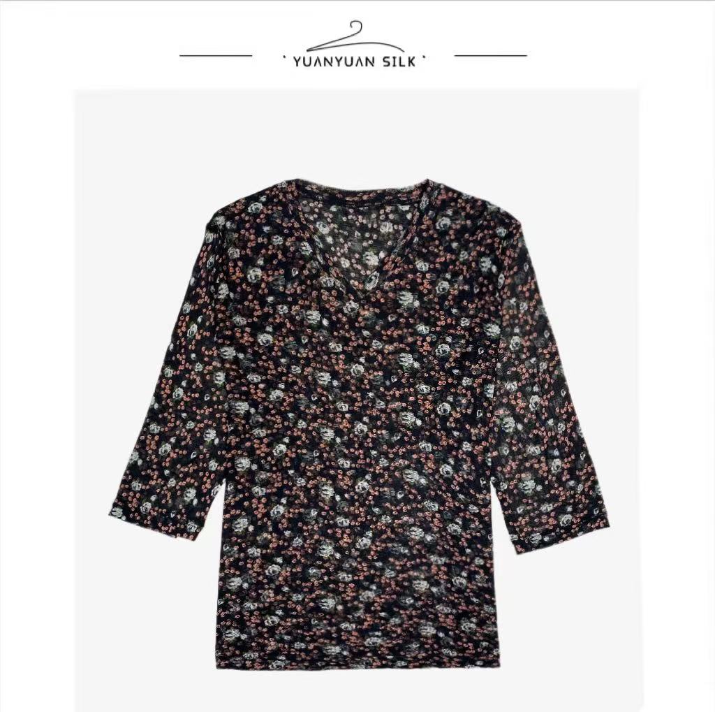 A 舒服透气！夏季上新 100%蚕丝针织双层网眼圆领上衣Y126-6