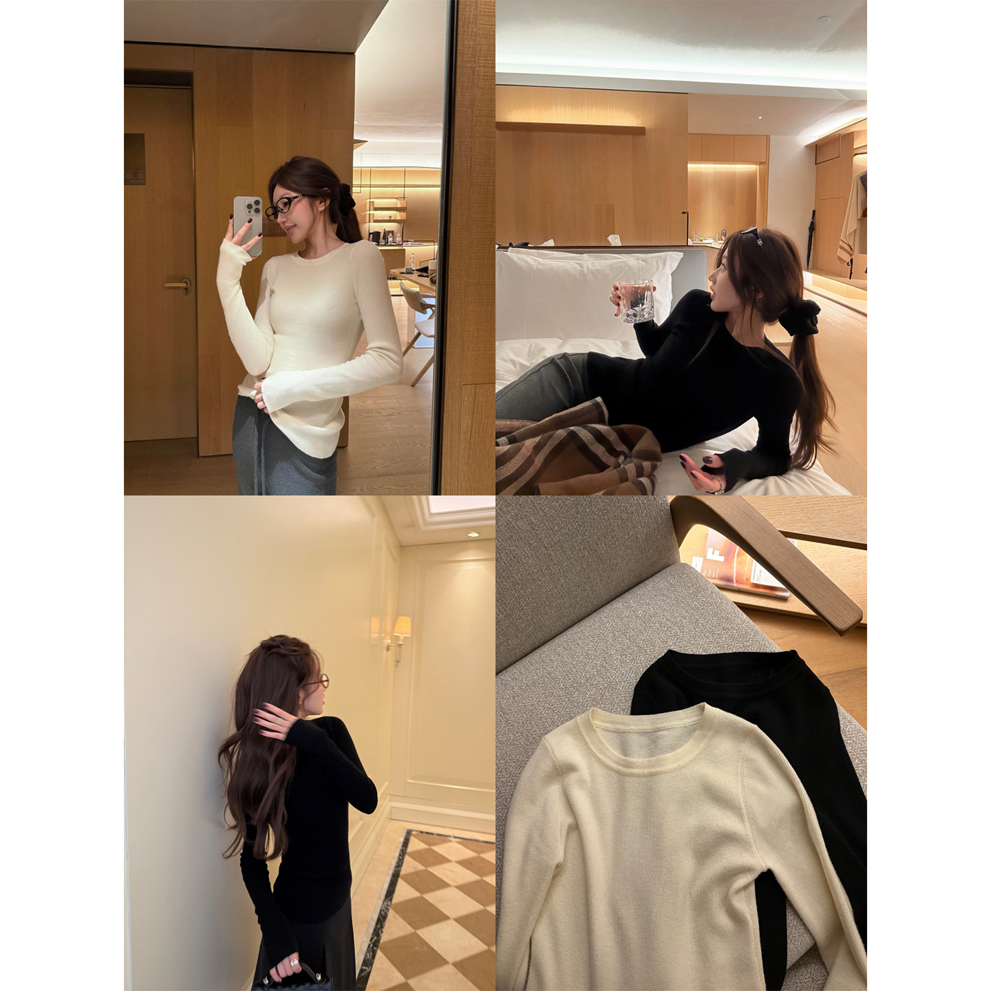 薛千千Meyes「实穿主义」百搭圆领修身针织衫女冬季内搭打底衫上衣