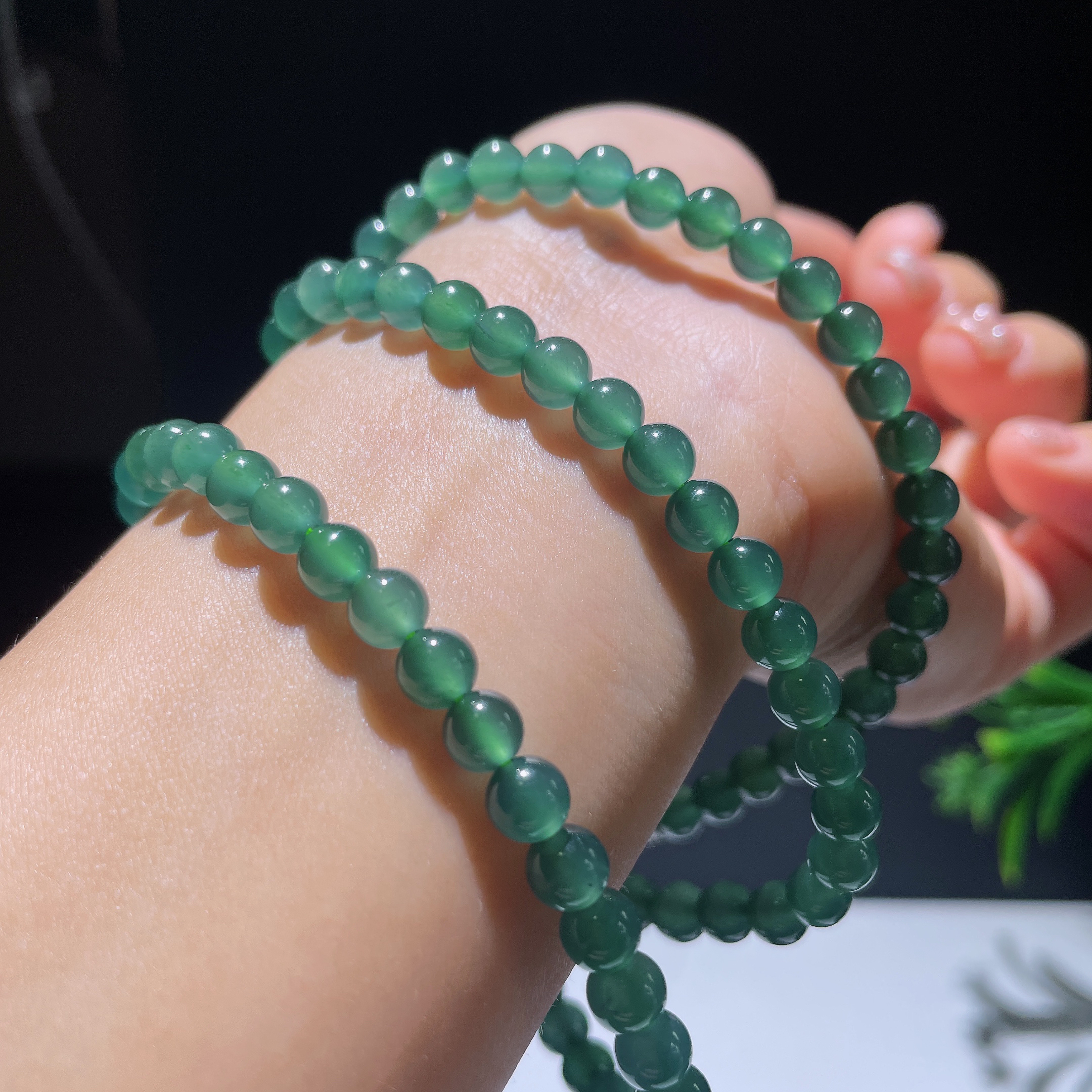 正品天然A货翡翠 6mm高冰宝石绿起钢光圆珠项链珠串 可叠戴手串