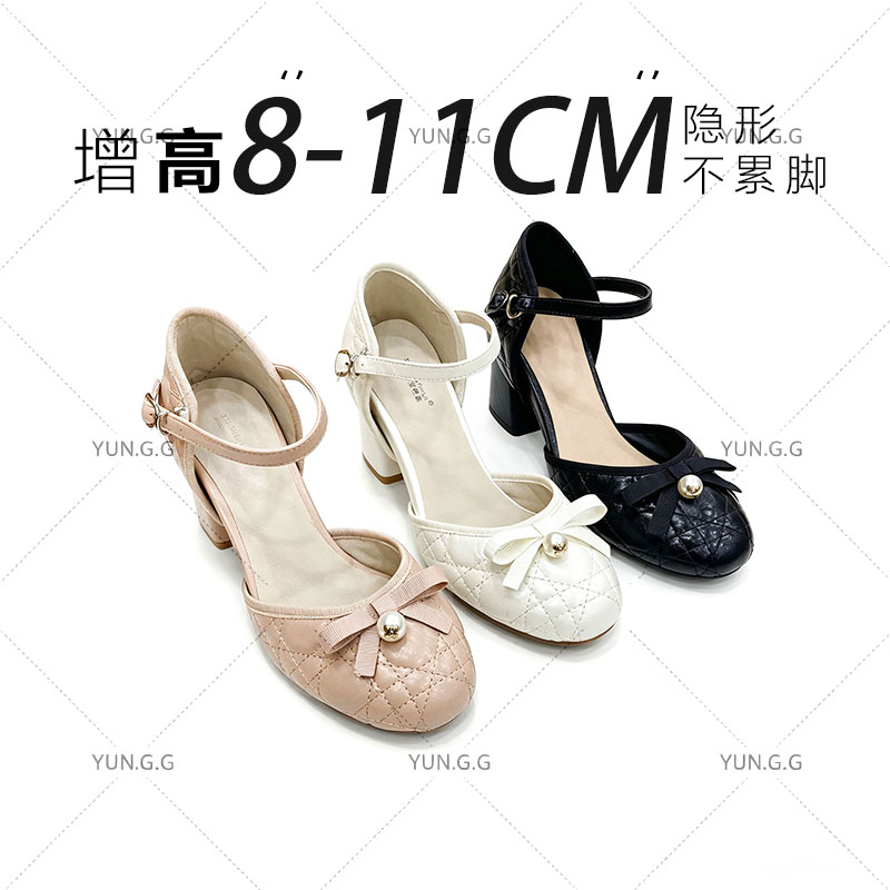 【珠光宝气】8-11CM增高贵气轻奢交叉带坡跟一字扣带浅口单鞋5020