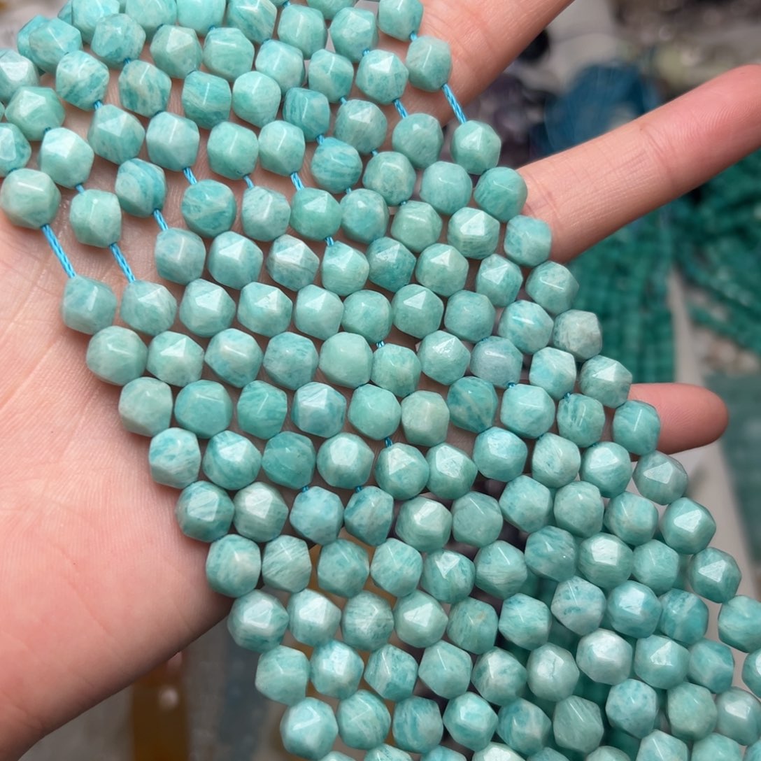 玛瑙/玉髓合金珠宝半成品K114。7mm天然天河石钻切棱形一条