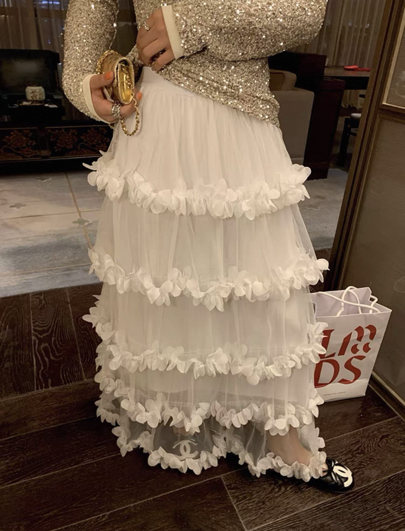 成人法式chic风轻职风高腰半身裙显瘦白色蛋糕裙百搭