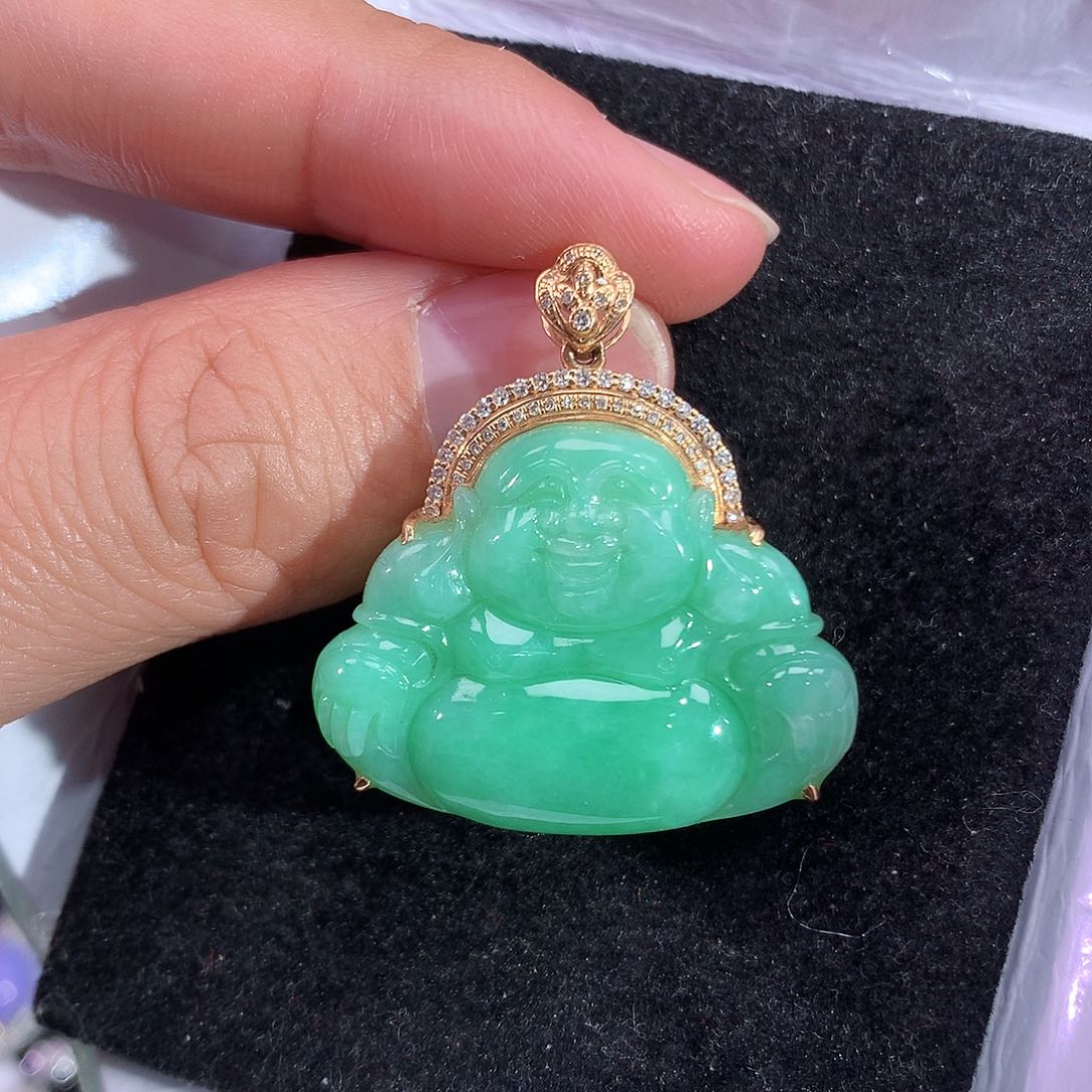 翡翠吊坠(不含链)18K金镶嵌