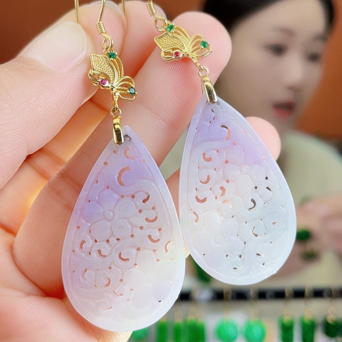 翡翠银S925镶嵌耳饰